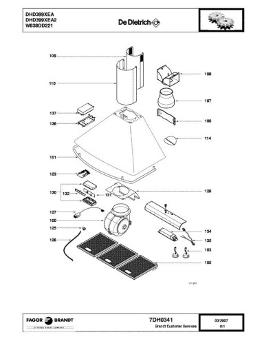 Pièces détachées DE DIETRICH DHD399XEA 7DH0341 Annee 0 7DH0341 