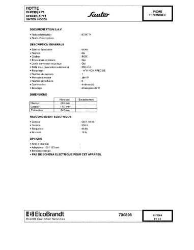 Pièces détachées DE DIETRICH DHD399XP1 DHD399XP11 