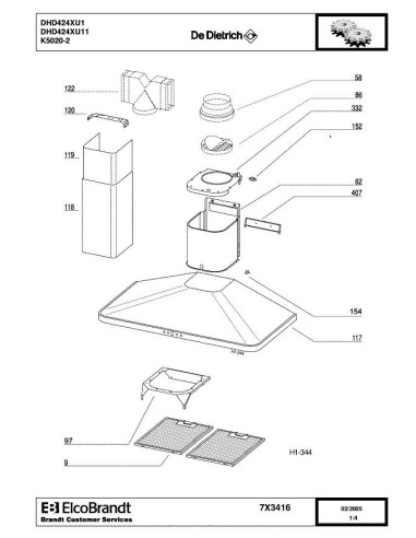 Pièces détachées DE DIETRICH DHD424XU1 7X3416 Annee 0 7X3416 