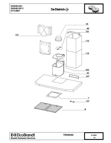 Pièces détachées DE DIETRICH DHD491XE1 DHD491XE11 7DH0340 Annee 0 7DH0340 