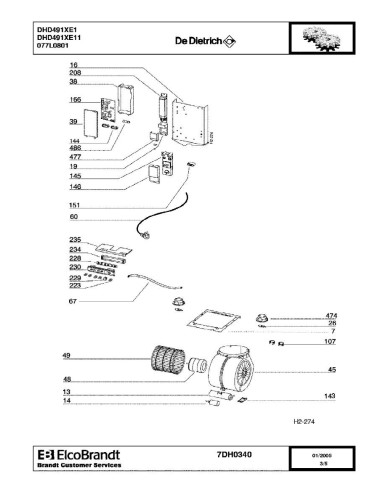 Pièces détachées DE DIETRICH DHD491XE1 DHD491XE11 7DH0340 