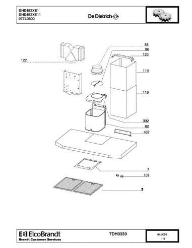 Pièces détachées DE DIETRICH DHD492XE1 7DH0339 Annee 0 7DH0339 