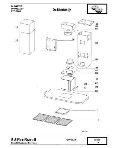 Pièces détachées DE DIETRICH DHD493XE1 7DH0338 Annee 0 7DH0338 