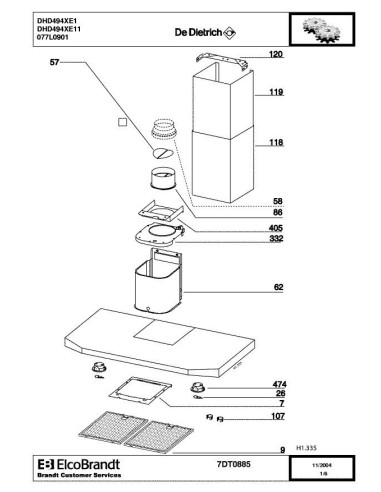 Pièces détachées DE DIETRICH DHD494XE1 7DT0885 Annee 0 7DT0885 
