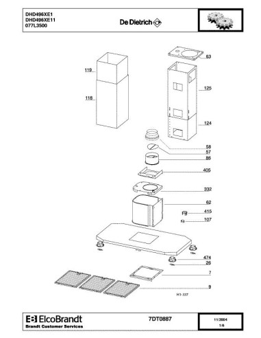 Pièces détachées DE DIETRICH DHD496XE1 7DT0887 Annee 0 7DT0887 