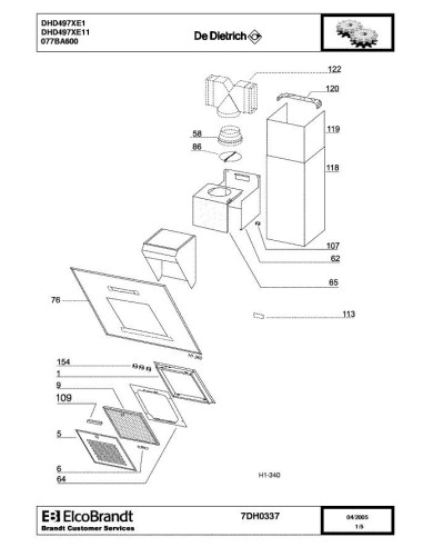 Pièces détachées DE DIETRICH DHD497XE1 7DH0337 Annee 0 7DH0337 
