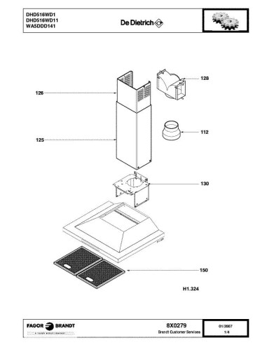 Pièces détachées DE DIETRICH DHD516WD1 8X0279 Annee 0 8X0279 