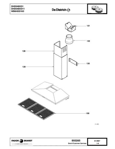 Pièces détachées DE DIETRICH DHD549XD1 8X0265 Annee 0 8X0265 