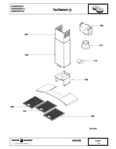 Pièces détachées DE DIETRICH DHD555XD1 8X0308 Annee 0 8X0308 