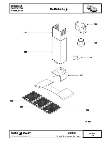 Pièces détachées DE DIETRICH DHD556XE1 DHD556XE11 DHD556XE12 7X0187 7X9663 Annee 0 7X9663 