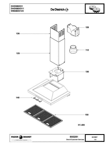 Pièces détachées DE DIETRICH DHD599XD1 DHD599XD11 8X0281 Annee 0 8X0281 