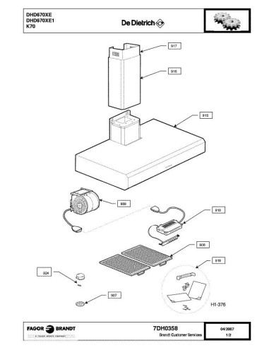 Pièces détachées DE DIETRICH DHD670XE 7DH0358 Annee 0 7DH0358 