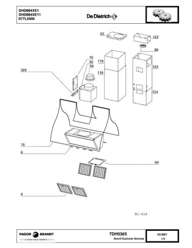Pièces détachées DE DIETRICH DHD694XE1 7DH0365 Annee 0 7DH0365 