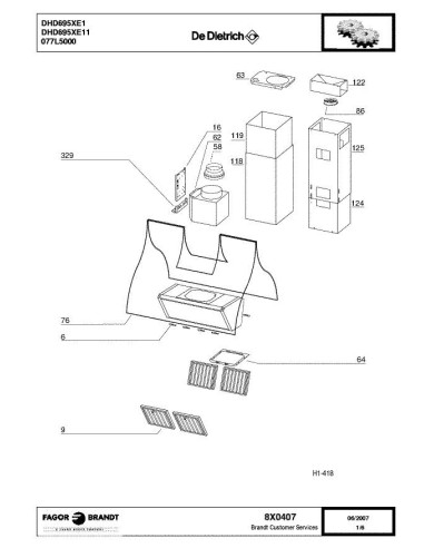 Pièces détachées DE DIETRICH DHD695XE1 8X0407 Annee 0 8X0407 