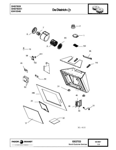 Pièces détachées DE DIETRICH DHD793X 8X0703 Annee 0 8X0703 