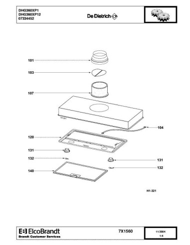 Pièces détachées DE DIETRICH DHG360XP1 7X1560 Annee 0 7X1560 