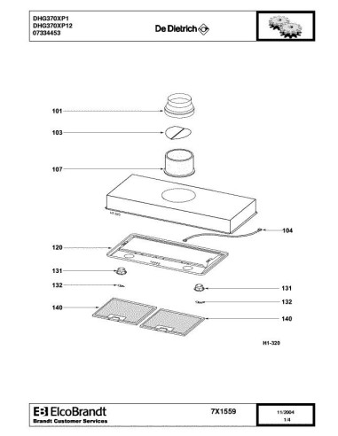 Pièces détachées DE DIETRICH DHG370XP1 7X1559 Annee 0 7X1559 