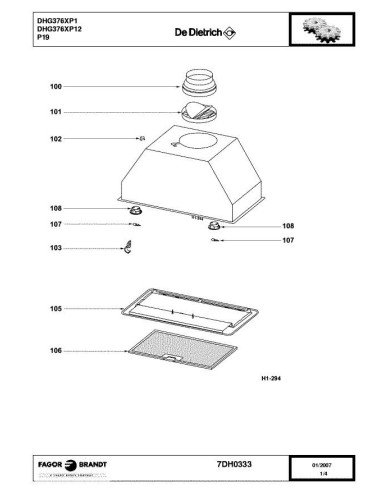 Pièces détachées DE DIETRICH DHG376XP1 7DH0333 7X0878 Annee 0 7DH0333 