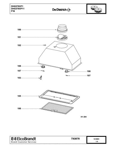 Pièces détachées DE DIETRICH DHG376XP1 7DH0333 7X0878 Annee 0 7X0878 