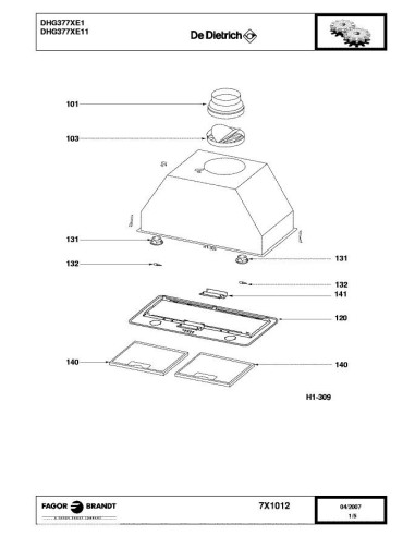Pièces détachées DE DIETRICH DHG377XE1 7X1012 Annee 0 7X1012 