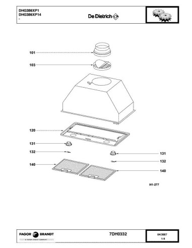 Pièces détachées DE DIETRICH DHG386XP1 7DH0332 7DH0334 Annee 0 7DH0332 