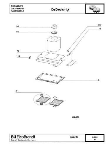 Pièces détachées DE DIETRICH DHG589XP1 7X9727 Annee 0 7X9727 