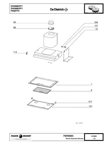 Pièces détachées DE DIETRICH DHG690XP1 7DH0363 Annee 0 7DH0363 