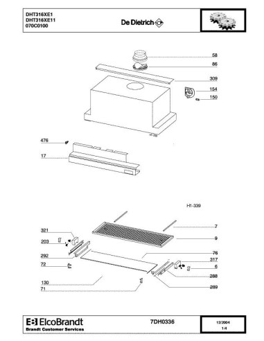 Pièces détachées DE DIETRICH DHT316XE1 7DH0336 Annee 0 7DH0336 