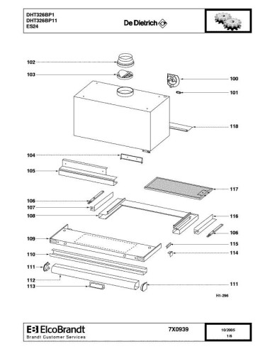 Pièces détachées DE DIETRICH DHT326BP1 7X0939 Annee 0 7X0939 