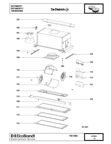 Pièces détachées DE DIETRICH DHT496XP1 7X1494 Annee 0 7X1494 