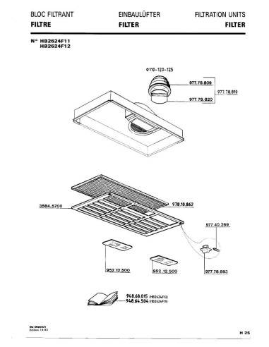 Pièces détachées DE DIETRICH HB2624F1 HB2624F11 HB2624F12 