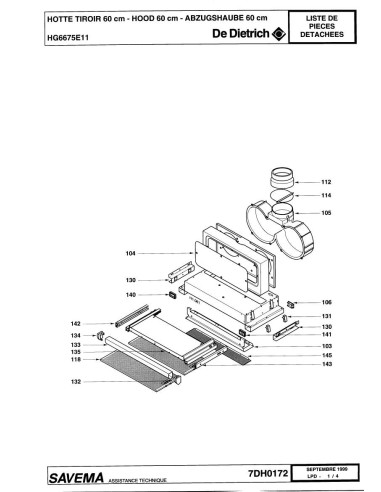 Pièces détachées DE DIETRICH HG6675E1 7DH0172 Annee 0 7DH0172 