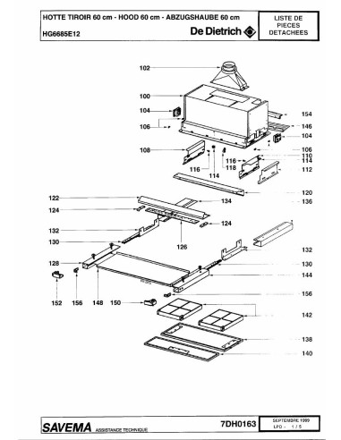 Pièces détachées DE DIETRICH HG6685E1 HG6685E12 7DH0163 Annee 0 7DH0163 