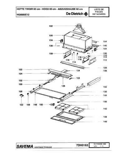 Pièces détachées DE DIETRICH HG6685E1 HG6685E12 7DH0163 