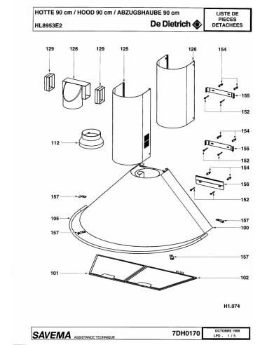 Pièces détachées DE DIETRICH HL8953E2 7DH0170 Annee 0 7DH0170 