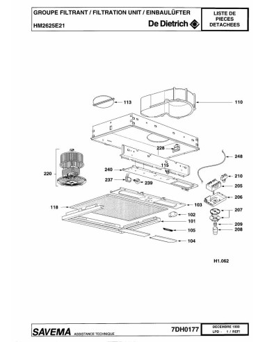 Pièces détachées DE DIETRICH HM2625E2 7DH0177 Annee 0 7DH0177 