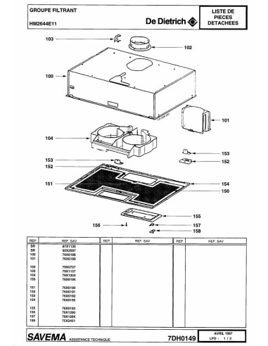 Pièces détachées DE DIETRICH HM2644E1 7DH0149 Annee 0 7DH0149 