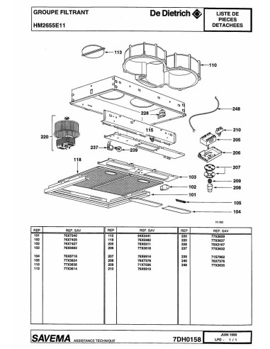 Pièces détachées DE DIETRICH HM2655E1 HM2655E11 7DH0158 Annee 0 7DH0158 