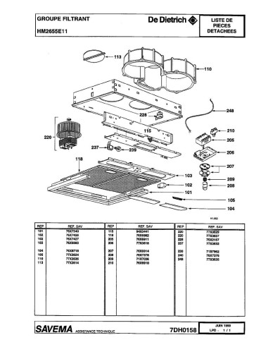 Pièces détachées DE DIETRICH HM2655E1 HM2655E11 7DH0158 