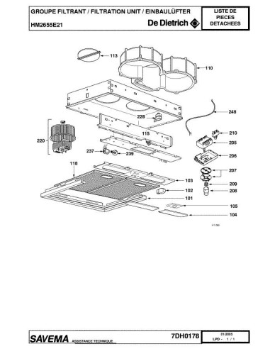 Pièces détachées DE DIETRICH HM2655E2 HM2655E21 7DH0178 Annee 0 7DH0178 