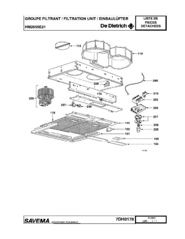 Pièces détachées DE DIETRICH HM2655E2 HM2655E21 7DH0178 