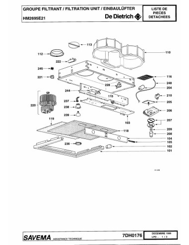 Pièces détachées DE DIETRICH HM2695E2 HM2695E21 7DH0176 Annee 0 7DH0176 