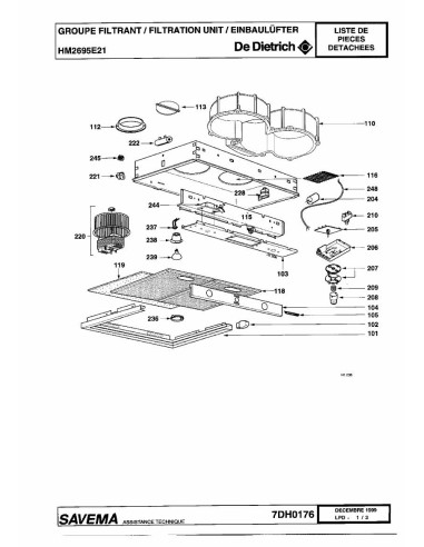 Pièces détachées DE DIETRICH HM2695E2 HM2695E21 7DH0176 