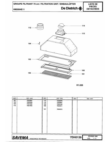 Pièces détachées DE DIETRICH HM2894E1 7DH0139 Annee 0 7DH0139 