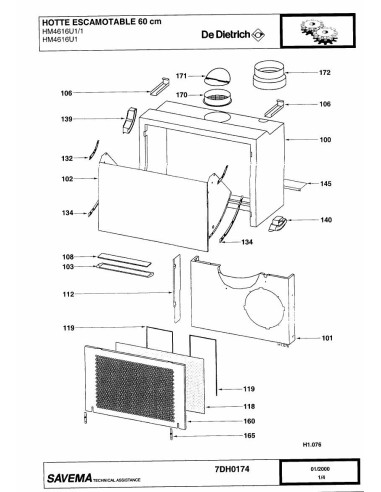 Pièces détachées DE DIETRICH HM4616U1 7DH0174 Annee 0 7DH0174 