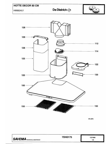 Pièces détachées DE DIETRICH HM8824U1 7DH0175 Annee 0 7DH0175 