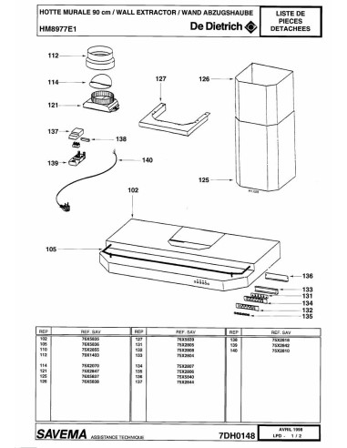 Pièces détachées DE DIETRICH HM8977E1 7DH0148 Annee 0 7DH0148 