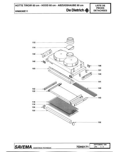 Pièces détachées DE DIETRICH HN6636E1 7DH0171 Annee 0 7DH0171 