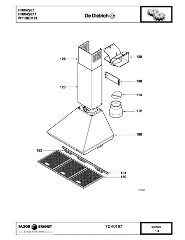 Pièces détachées DE DIETRICH HN8629E1 7DH0197 Annee 0 7DH0197 