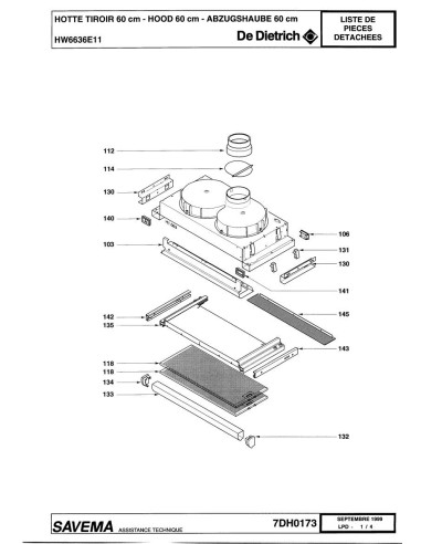 Pièces détachées DE DIETRICH HW6636E1 7DH0173 Annee 0 7DH0173 